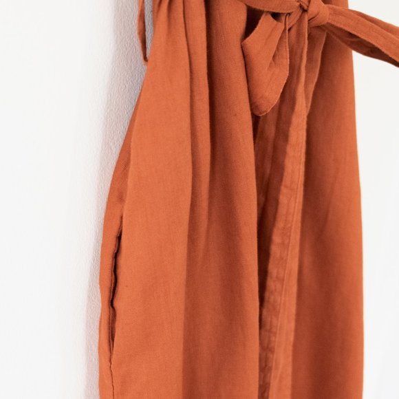 Magaschoni Linen Short Sleeve Midi Length Tie Waist Button Down Dress - Picture 4 of 7